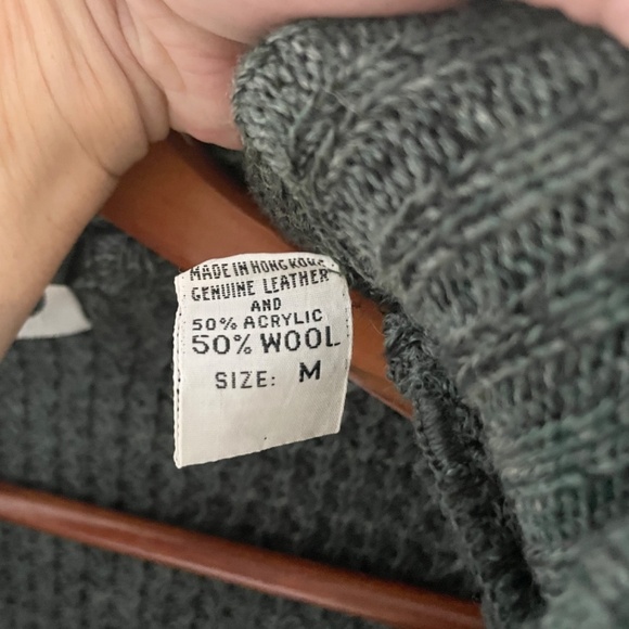 Vintage Men’s Knit Cardigan Shawl Double breast Wool Green Grandpa Oversized M - Picture 8 of 15